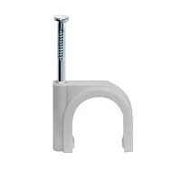 скоба на кабель rg-6 ripo белая 6 мм круглая с калёным гвоздём, упаковка 100 шт.  фото