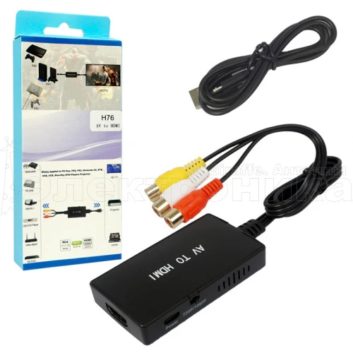 hdmi переходник конвертер  av - hdmi h76 адаптер, переходник с 3rca (av) на источник hdmi  фото