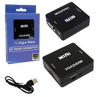 hdmi переходник конвертер vga - hdmi чёрный 1080p адаптер, конвертер, преобразователь, питание usb  фото